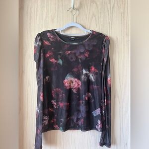 Women’s Sheer Sleeve Floral Long Sleeve Top NWOT